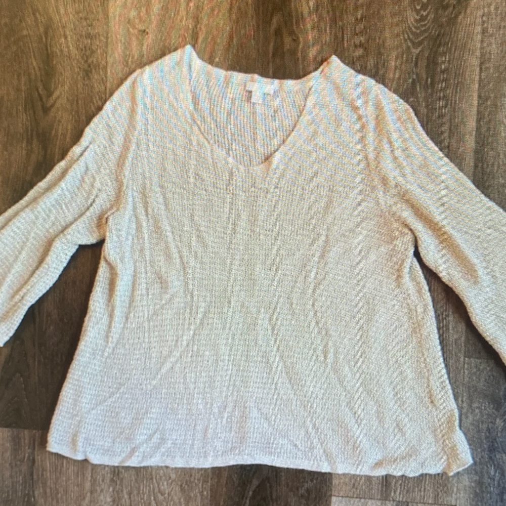 J. Jill Lightweight Cream V-Neck Knit Sweater